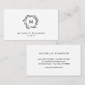 フローラシンプルリースモノグラム白黒 名刺 (正面/裏面)