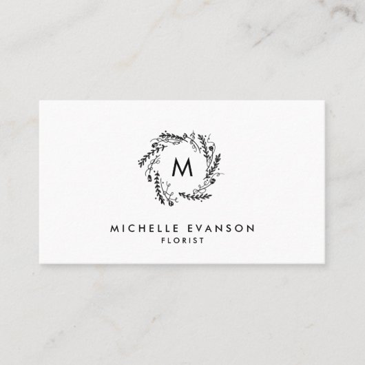 フローラシンプルリースモノグラム白黒 名刺 (正面)
