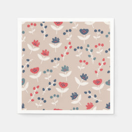 フローラシンプルレッドブルーカントリーファームハウススタイリッシュ スタンダードカクテルナプキン