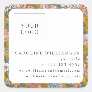 フローラシンプルロゴビジネスフェミニンBoho Yellow スクエアシール