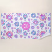 フローラシンプルロータスモノグラムピンクパステルグリーン ビーチタオル (正面)