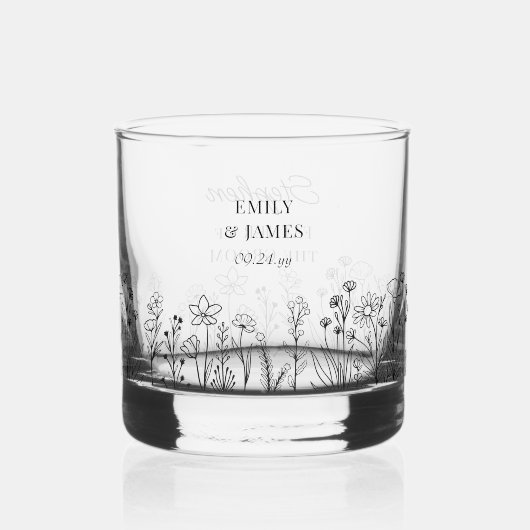フローラシンプル任意の色ワイルドフラワーウェディングパーティー ウイスキーグラス (裏面)