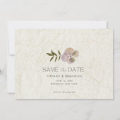 フローラシンプル写真の結婚式の日付を保存 セーブザデート (裏面)