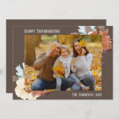 フローラシンプル感謝祭モダン家族の写真 シーズンカード (正面/裏面)
