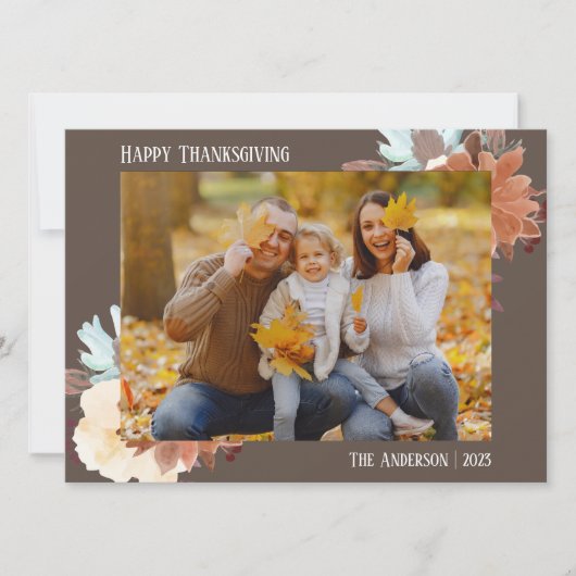 フローラシンプル感謝祭モダン家族の写真 シーズンカード (正面)
