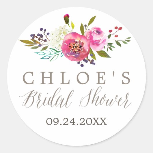 フローラシンプル水の色のブライダルシャワー ラウンドシール (正面)