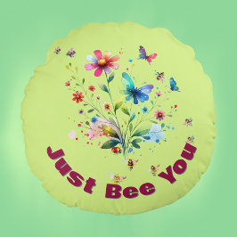 フローラシンプル水カラーモノグラムビーオングリーン ラウンドクッション