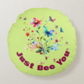 フローラシンプル水カラーモノグラムビーオングリーン ラウンドクッション (正面)