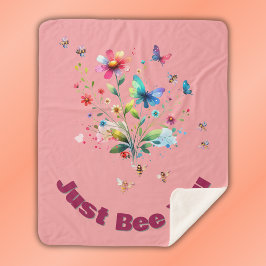 フローラシンプル水彩モノグラムビーオンピンク シェルパブランケット