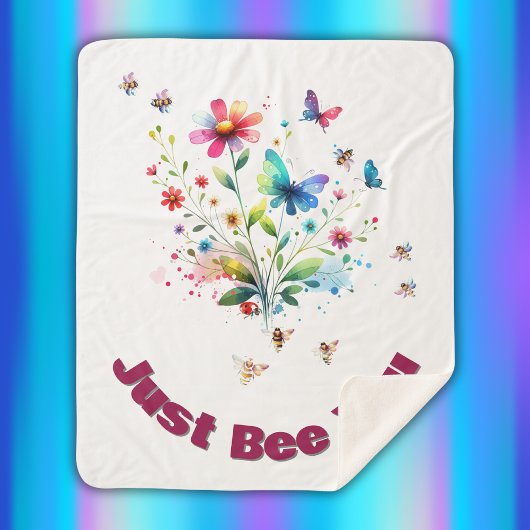 フローラシンプル水彩モノグラムビーオンホワイト シェルパブランケット