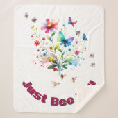 フローラシンプル水彩モノグラムビーオンホワイト シェルパブランケット (正面)