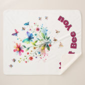 フローラシンプル水彩モノグラムビーオンホワイト シェルパブランケット (正面(横))