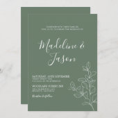 フローラシンプル深いセージグリーン結婚ズ 招待状 (正面/裏面)