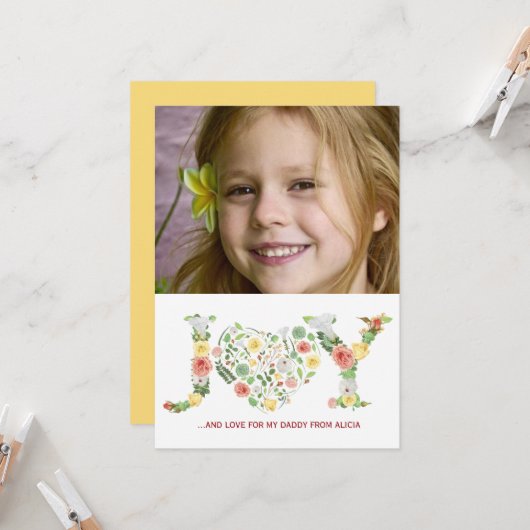 フローラシンプル父の日の喜びスクリプトの写真 カード (正面/裏面インサイチュ)