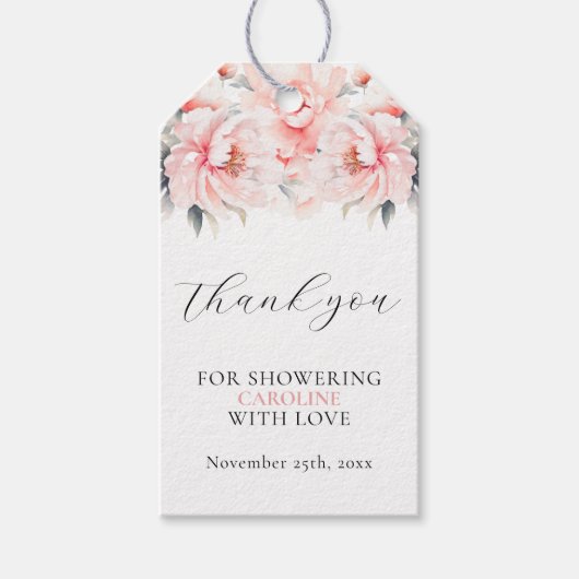 フローラシンプル牡丹赤面ピンクブライダルシャワー ギフトタグ (正面)