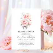 フローラシンプル牡丹赤面ピンクブライダルシャワー 招待状