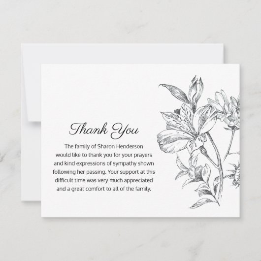 フローラシンプル葬儀サンキューノートカード サンキューカード (正面)