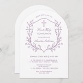 フローラシンプル薄紫クレストファースト聖餐式 招待状 (正面/裏面)