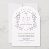 フローラシンプル薄紫クレストファースト聖餐式 招待状 (正面)