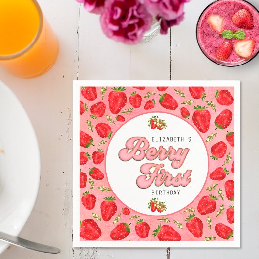 フローラシンプル赤いちご模様ベリーファースト スタンダードカクテルナプキン