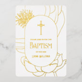 フローラシンプル金ゴールドホワイトバプテスムフォイル招待状 箔招待状 (正面)