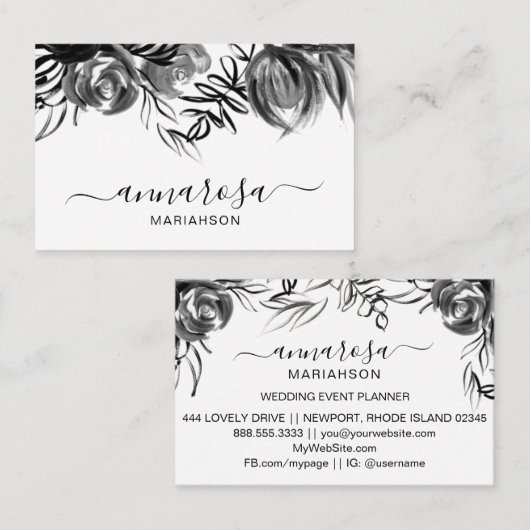 *~*フローラシンプル黒水エレガント花 名刺 (正面/裏面)