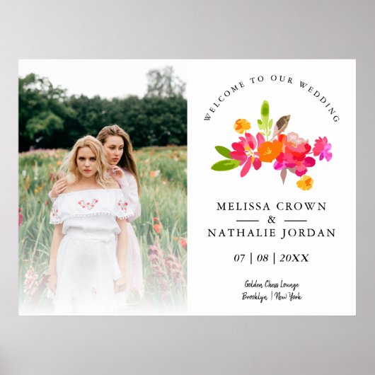 フローラシンプルLGBTカップル婚約したウェルカムゲスト ポスター (正面)