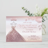 フローラシークインバラ金ゴールドドレスQuinceanera Invitat 招待状 (スタンド正面)