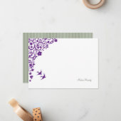 フローラシークレットガーデンセージストライプスクリプト名 ノートカード (正面/裏面インサイチュ)