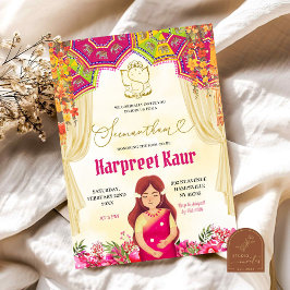 フローラシーマンサムゴッドバライインディアンベビーシャワー 招待状