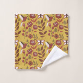 フローラシームレスなパターンの花,蝶,赤 バスタオルセット (ウォッシュタオル)