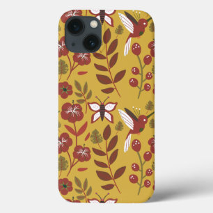 フローラシームレスなパターンの花，蝶，赤 iPhone 13ケース