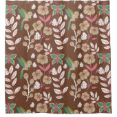 フローラシームレスなパター葉ンの花、蝶 シャワーカーテン (正面)