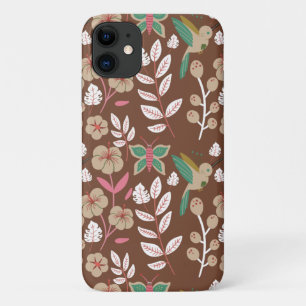 フローラシームレスなパター葉ンの花、蝶 iPhone 11 ケース