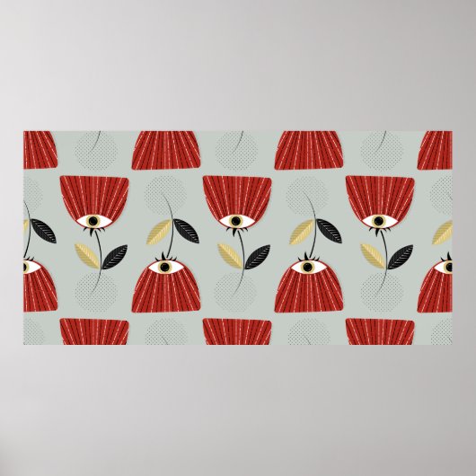 フローラシームレスパタお洒落ーン(赤い花) ポスター (正面)