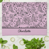 フローラシームレスパタパーソナライズされたーン紫 キッチンタオル (折り畳み)