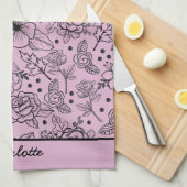 フローラシームレスパタパーソナライズされたーン紫 キッチンタオル (四つ折り)