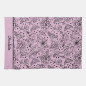 フローラシームレスパタパーソナライズされたーン紫 キッチンタオル (横)