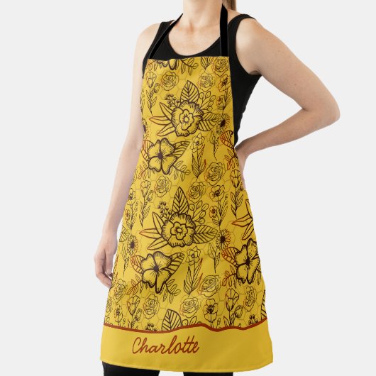 フローラシームレスパタパーソナライズされたーン黄 エプロン (インサイチュ)