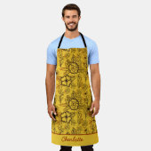 フローラシームレスパタパーソナライズされたーン黄 エプロン (着用した状態)