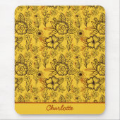 フローラシームレスパタパーソナライズされたーン黄 マウスパッド (正面)