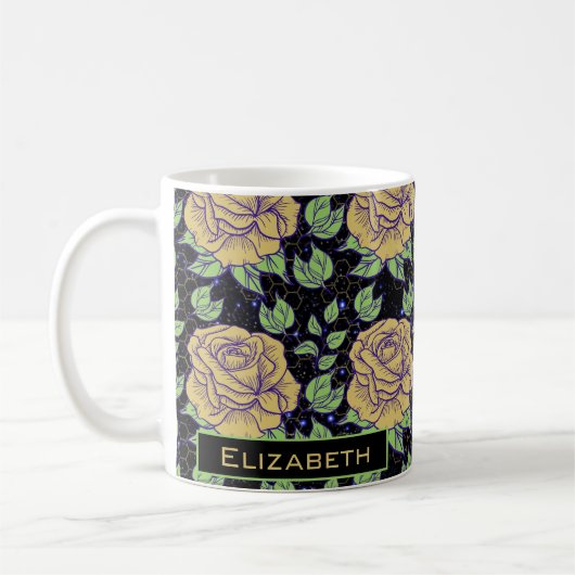 フローラシームレスパターンビッグ開花パーソナライズされたnam コーヒーマグカップ (左)