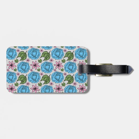 フローラシームレスパターンブルーとピンクパーソナライズされた ラゲッジタグ (裏面横)