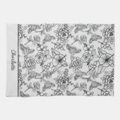 フローラシームレスパターン黒と白パーソナライズされた キッチンタオル (横)