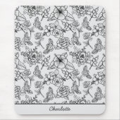 フローラシームレスパターン黒と白パーソナライズされた マウスパッド (正面)