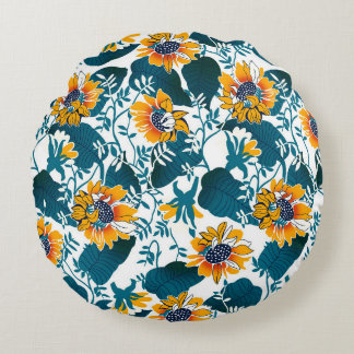 フローラシームレスパターン、アールヌーボー ラウンドクッション
