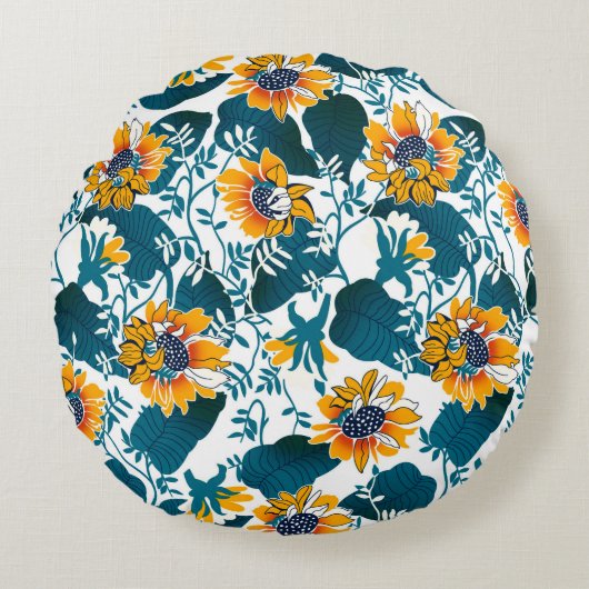 フローラシームレスパターン、アールヌーボー ラウンドクッション (正面)