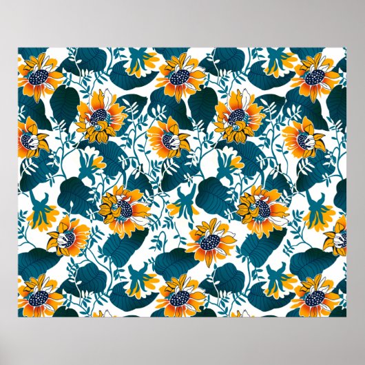 フローラシームレスパターン、背景アールヌーボー ポスター (正面)