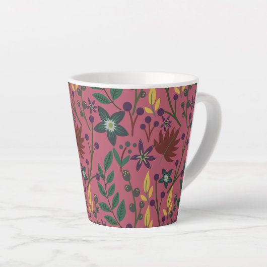 フローラシームレスパタ葉ンク花 カフェラテマグ (右アングル)