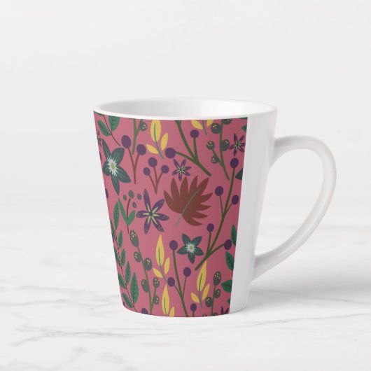 フローラシームレスパタ葉ンク花 カフェラテマグ (右)